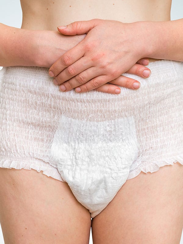 woman wearing adult diaper for incontinence
